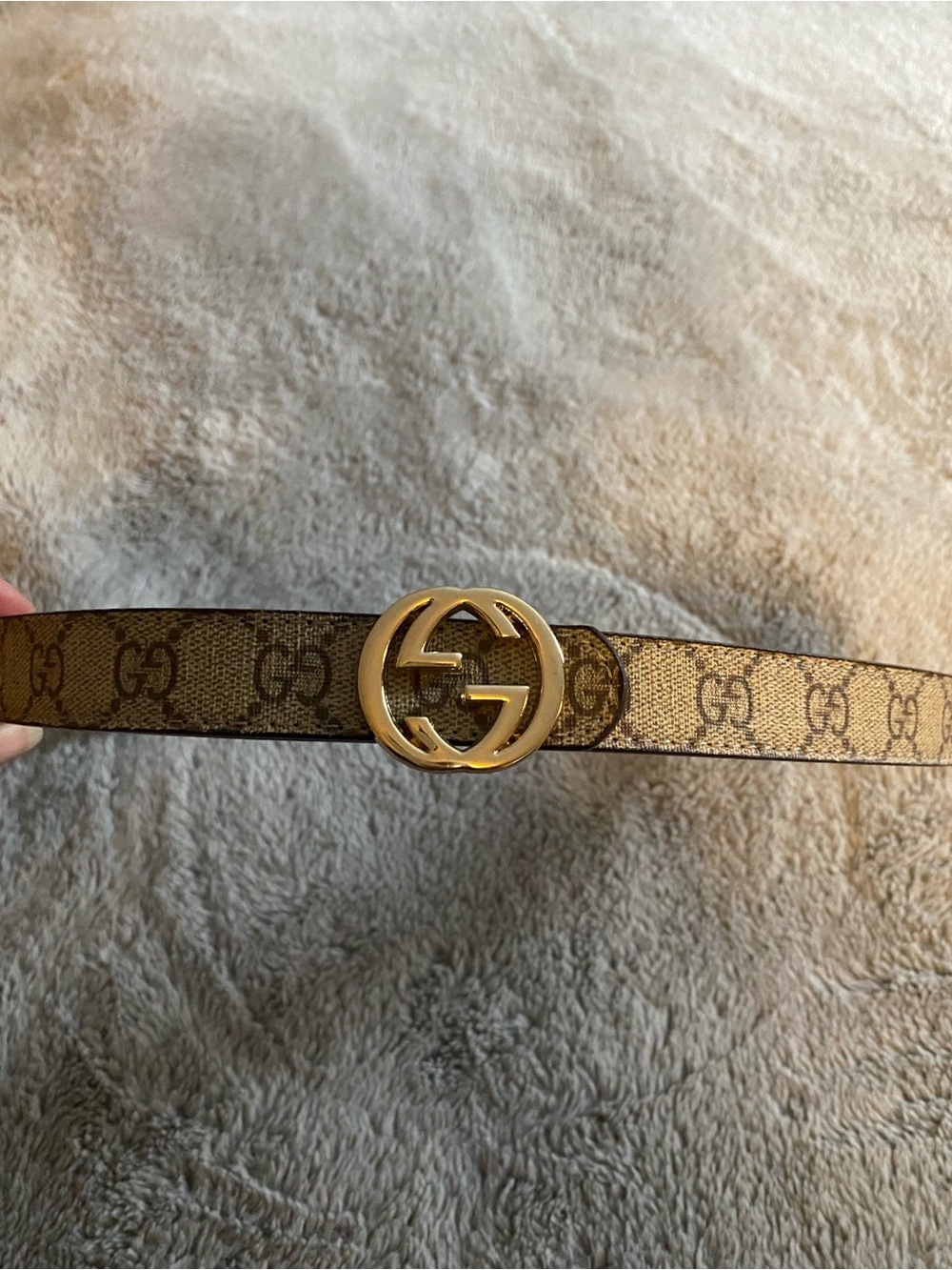 GG Monogram Canvas Belt with Gold Double G Buckle no flaws